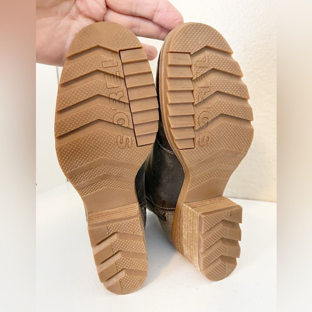 Sorel Cate Bootie Ankle Boot Leather Block Heel Major Brown. 7 - Picture 9 of 13
